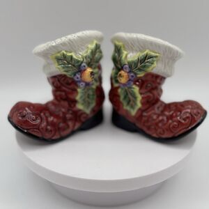 Vintage Fitz and Floyd Christmas Salt and Pepper Shakers Red Santa Claus Boots